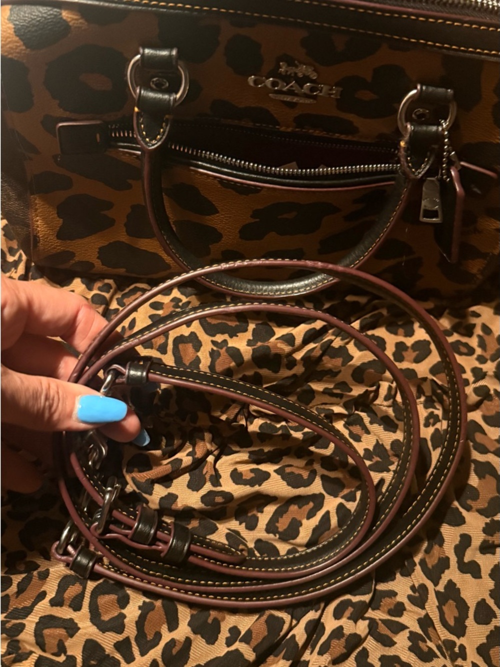 Coach Leopard-Print Leather Satchel - Tan/Black you can use crossbody strap - Picture 8 of 8